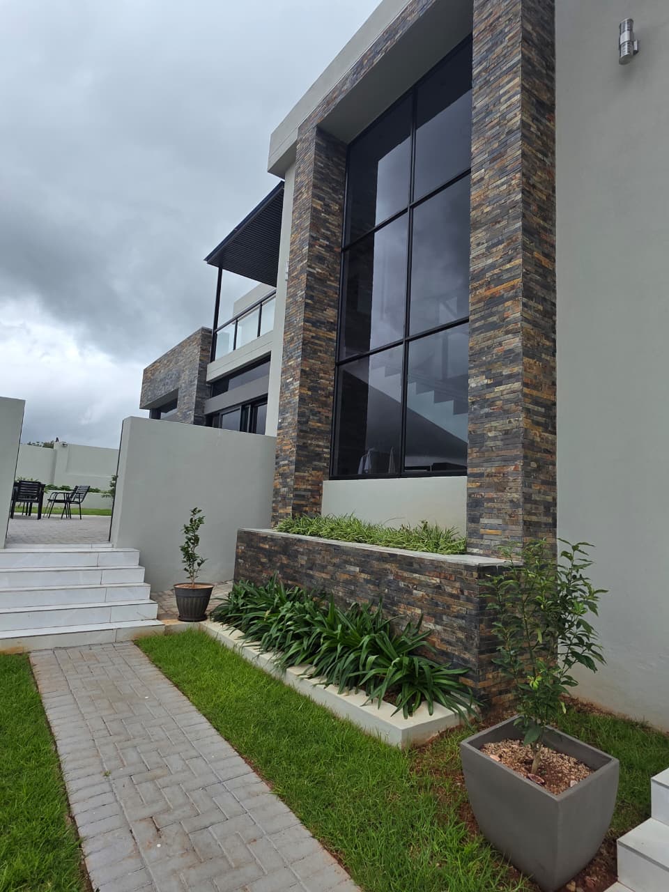 Modern home with large glass windows